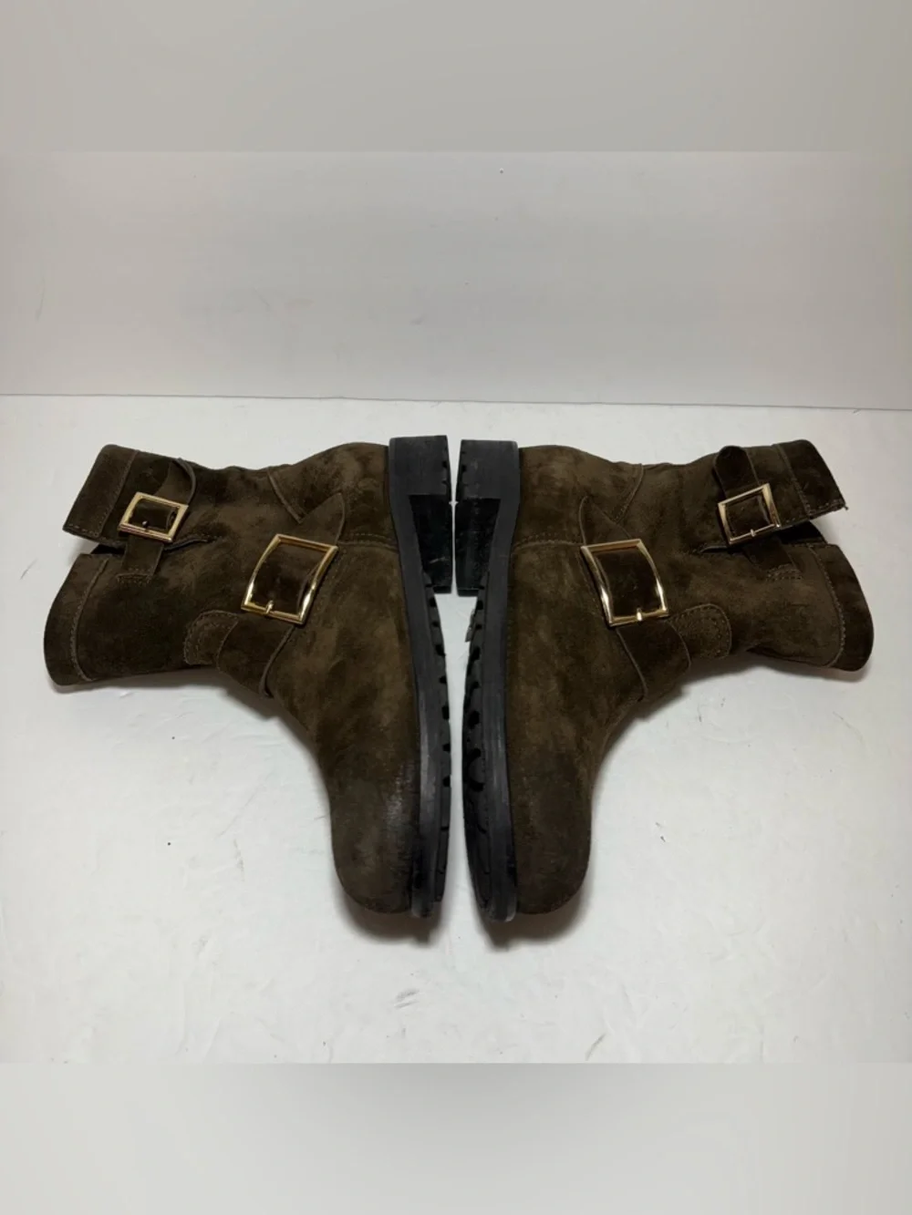 JIMMY CHOO YOUTH Brown Suede
Buckled Biker Combat Boots Size 381/2 - Picture 9 of 16